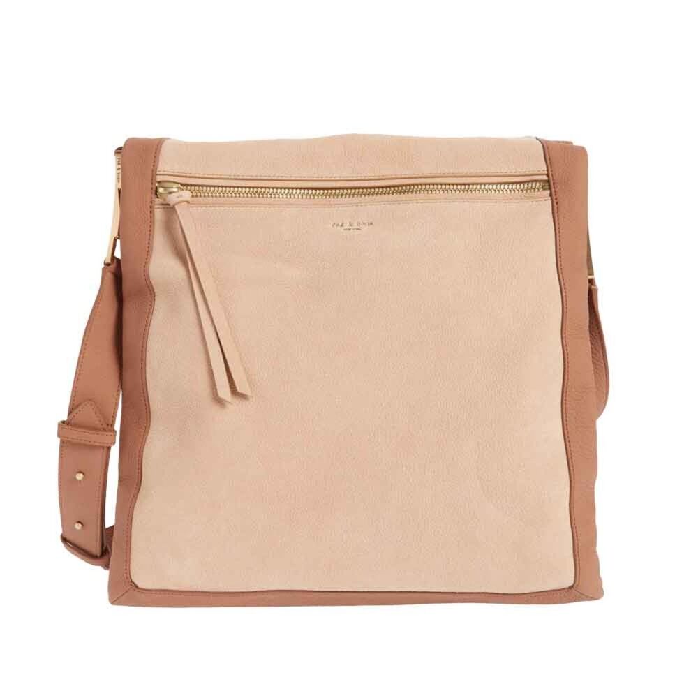 rag & bone Olympus Large Crossbody Tan Gold Leather Nubuck Foldover Laptop Bag